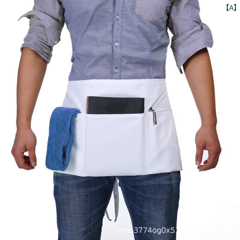 エプロン メンズ レディース 男女兼用 ショート丈 ハーフ丈 腰巻き 多機能ポケット 収納 撥水 防汚 飲..
