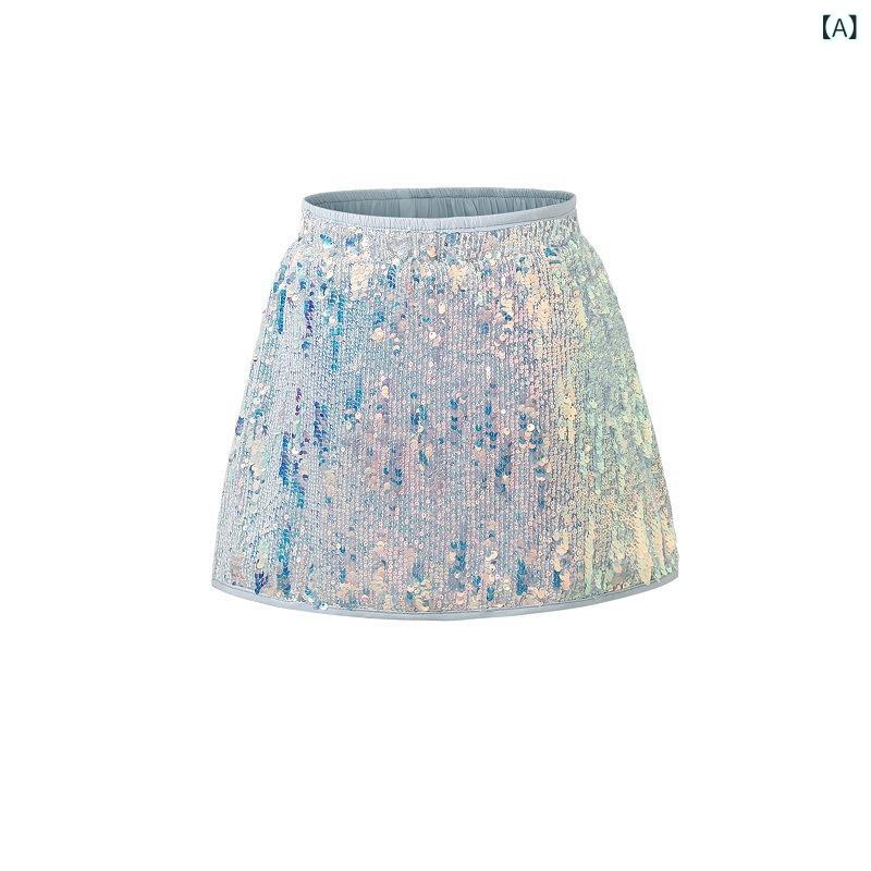 スカート 女の子 キッズ シルバー 銀色 スパンコール ラメ マーメイド 魚尾 フレア プリンセス スカッ..