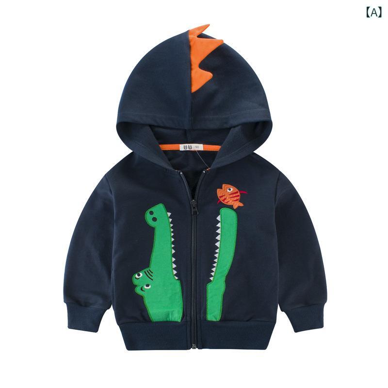 ジャケット キッズ 男の子 長袖 ジップアップパーカー フード付き フレンチテリー コットンスウェット トップス カジュアル 動物 アニマル プリント アウター 春秋 通学 通園 お出かけ 普段着 90-140cm