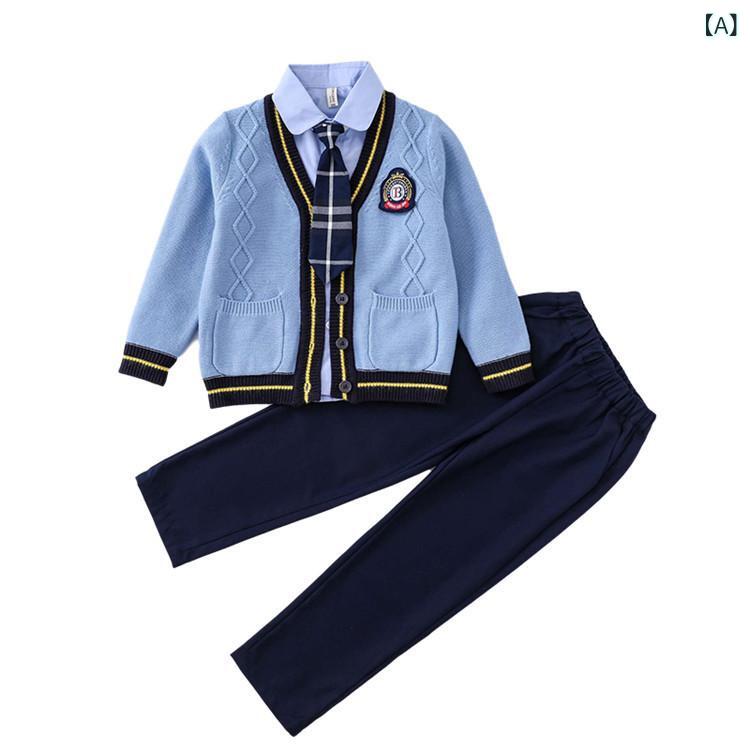 ・カテゴリ: 校服・スタイル: ブリティッシュスタイル・対象年齢: 中大人（8歳以上、140cm以上）・対象性別: 男女兼用・前開き仕様: シングルブレスト・デザイン特徴: セットアップ、チェック柄・生地加工: ソフト加工・主な素材: 綿（95%以上）・安全基準: A類・フード: なし・セット内容: 3点セット（男児：セーター・シャツ・長ズボン・ネクタイ、女児：セーター・シャツ・スカート・リボン）、セーター単品・対応身長: 110cm、120cm、130cm、140cm、150cm、160cm、165cm、170cm、175cm・組み合わせ形式: 長袖・長ズボン