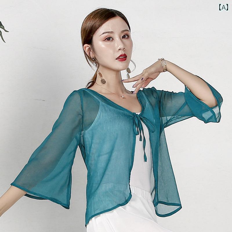 ダンス衣装 女性用 中国民族 古典舞 レッスンウェア 発表会衣装 軽やか シアー素材 ブラウス テンセル ..