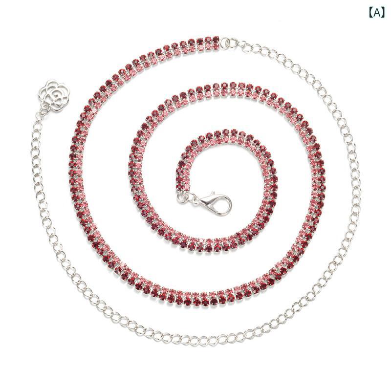 ウエストチェーン レディース ベリーダンス ラインストーン パール メタル 合金 ロング丈 ダブルライン バタフライチャーム 華やか 飾りベルト