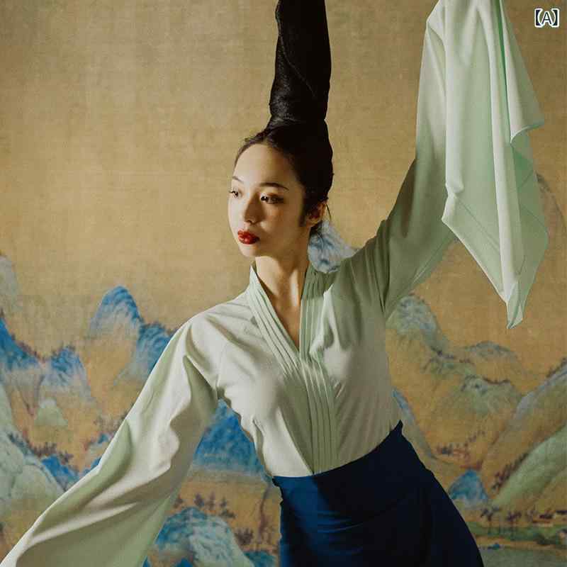 中国古典ダンス トップス レディース 女性用 広袖 水袖 ロングスリーブ ゆったり 練習着 稽古着 発表会..