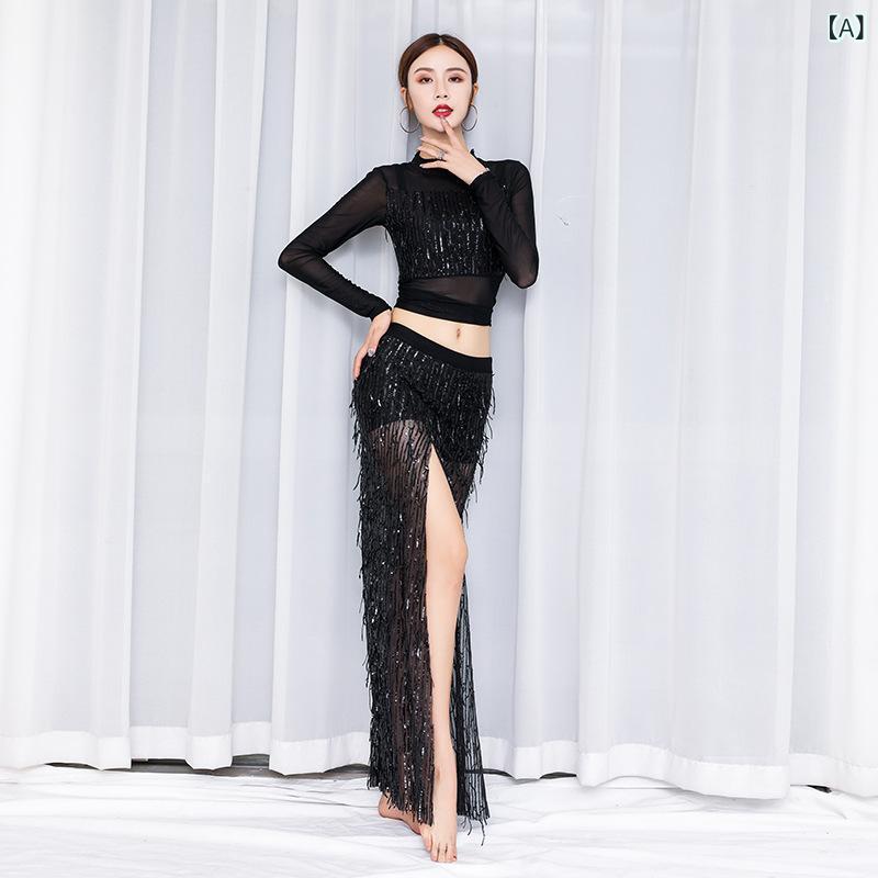 ベリーダンス レディース 女性用 秋冬 スパンコール オフショルダー 肩出し セクシー 華やか エレガン..