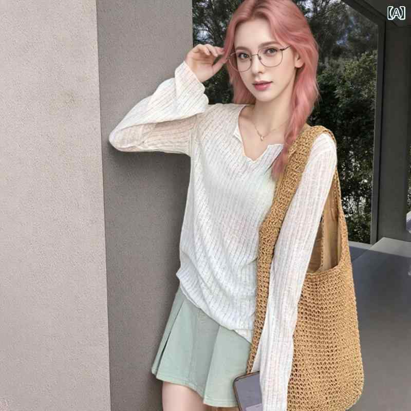 Other - トップス レディース 春夏 シアー Vネック 長袖 薄手 UVカット ゆったり 体型カバー ブラウス カーディガン ポリエステル ホワイト 普段使い 清涼感