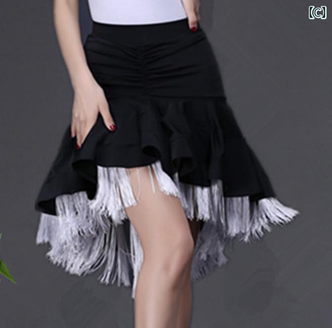 ダンス衣装 レディース ラテンダンス 社交ダンス ラテンドレス スカート フィッシュボーン フリンジ タッセル 競技用 発表会 レッスン着 セクシー マーメイドライン フレア ポリエステル