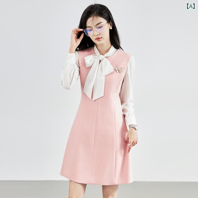 ワンピース レディース エレガント 上品 高級感 ツイード素材 Aライン ラウンドネック ノースリーブ ミニ丈 無地 ポリエステル 着痩せ効果 女性らしい 秋冬(4.0)