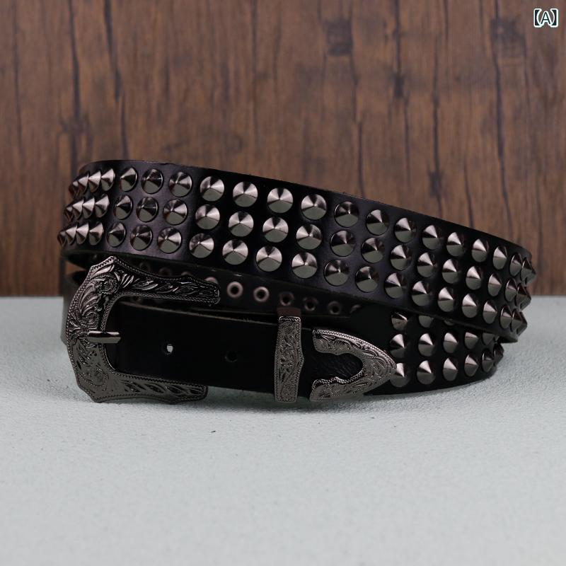 ベルト メンズ 男性用 本革 牛革 レザー パンク ロック スタッズ 鋲 個性的 トレンド ヒップホップ ス..