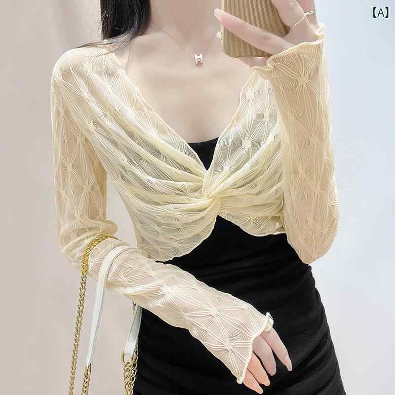 ボレロ レディース 春夏 ショート丈 羽織り レース シアー メッシュ 薄手 軽量 紫外線対策 UVカット 高級感 おしゃれ Vネック フリルスリーブ ポリエステル 通勤 オフィス カジュアル エレガント トップス