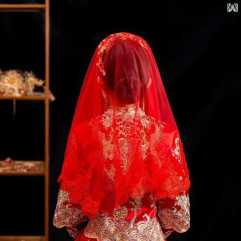 ウェディングベール レディース 中国風 中華風 レトロ チュール メッシュ シアー 透け感 結婚式 披露宴..