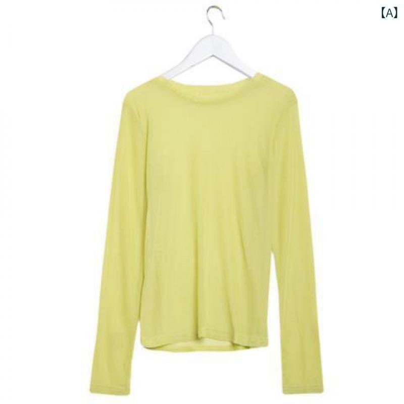 Tシャツ レディース UVカット 接触冷感 長袖 メッシュ シアー 無地 韓国風 インナー 重ね着 着回し クルーネック ポリエステル 春夏