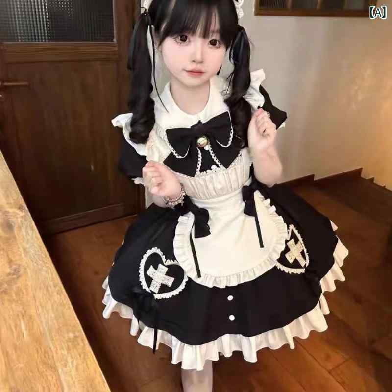 ワンピース レディース ロリータ メイド服 かわいい ガーリー エプロン ウエストマーク エレガント コ..