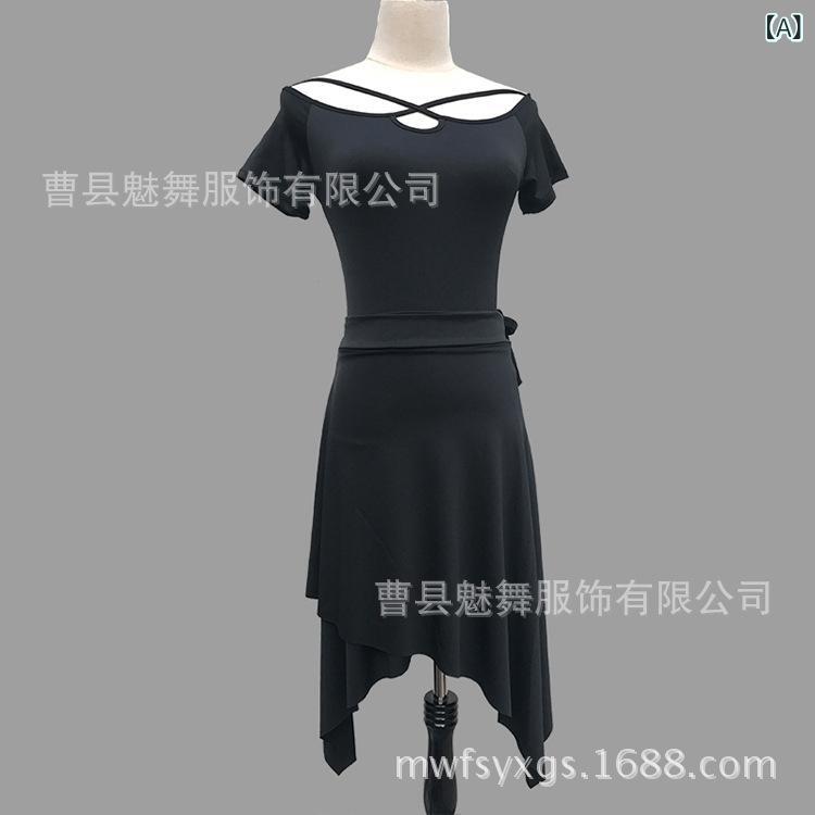 ダンス ヒップスカーフ レディース ラテンダンス 社交ダンス ベリーダンス モダンダンス 練習着 スパンデックス アシンメトリー 紐付き ラップスカート 無地 フィットネス エクササイズ ブラック レッド