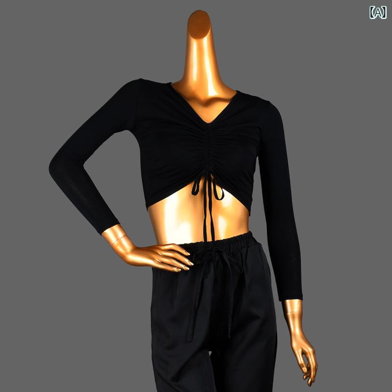 ダンスウェア レディース 長袖 ラテンダンス 練習着 レッスンウェア ショート丈 クロップド丈 モダール素材 フィットネス ヨガ スポーツ 無地