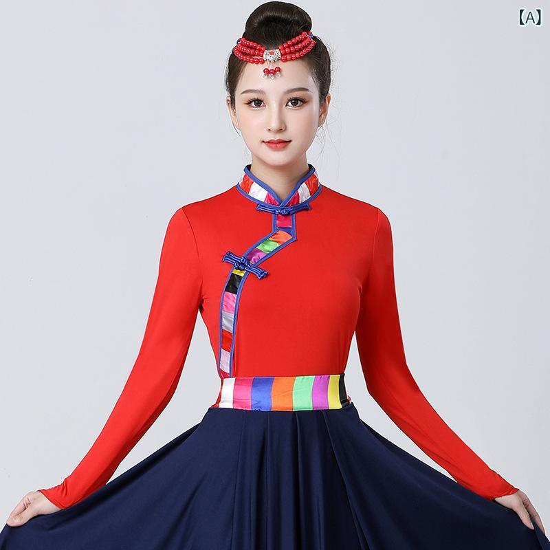 ダンスウェア レディース 女性用 中高年 民族舞踊 舞台衣装 発表会 練習 レッスン セットアップ トップス ロングスカート マキシ丈 フレア ボリューム 再生繊維 ポリエステル