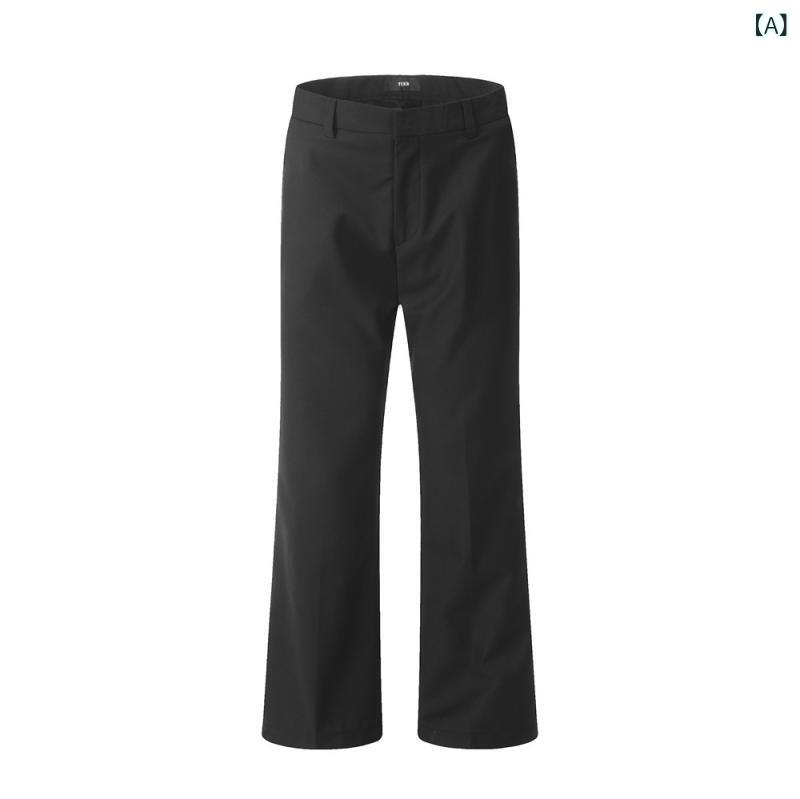 スラックス メンズ マイクロフレア ワイド フルレングス ドレープ感 ゆったり 無地 シンプル ストリー..