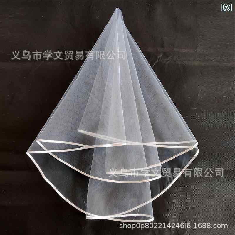 ウェディングベール 花嫁 ブライダル コーム付き ダブルレイヤー パイピング フェイスベール ショート ロング U字デザイン オフホワイト ピュアホワイト ハンドメイド 結婚式 二次会 撮影 前撮り ヘッドアクセサリー