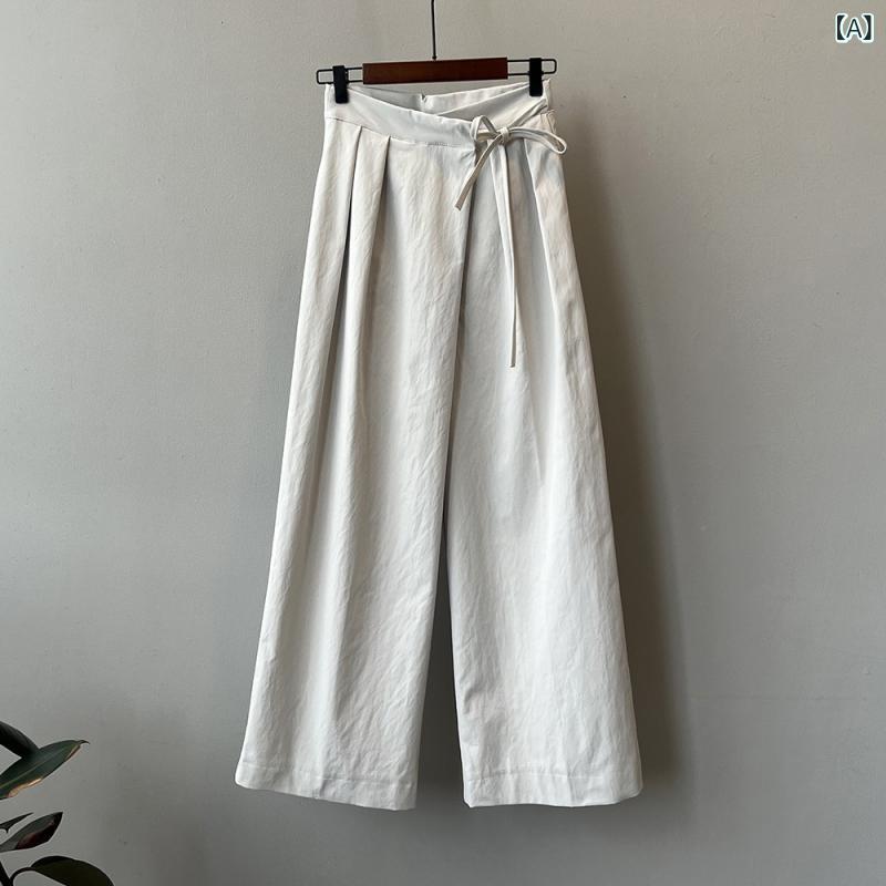 パンツ レディース ハイウエスト ワイドパンツ リボン 切り替え デザイン ゆったり ロング丈 秋 カジュアル ポリエステル ボトムス 女性用 長ズボン きれいめ リラックス デイリーユース アイボリー オレンジ ブラック