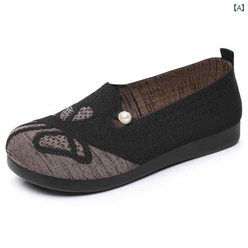 シューズ レディース ママ向け 春夏 万能 ニットメッシュ 通気性 スリッポン ソフトソール ポリウレタ..