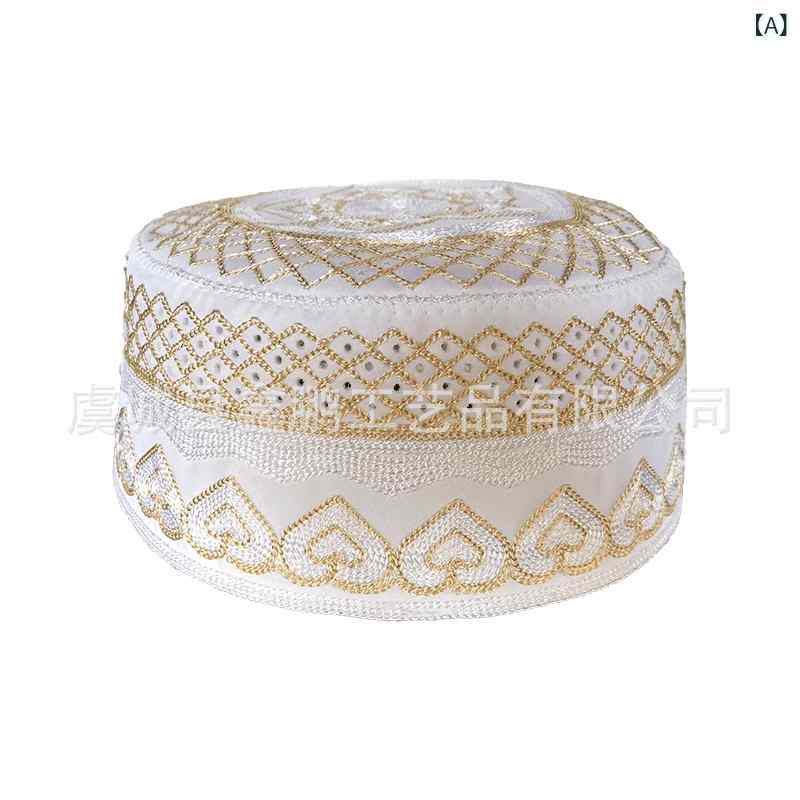 帽子 メンズ 男性用 大人 イスラム礼拝 平天ハット 民族風 エスニックキャップ 刺繡 ストライプ 無地 ..