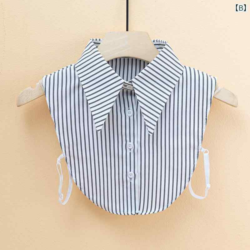 付け襟 レディース ストライプ柄 ビッグポインテッドカラー フェイクシャツカラー 秋冬 セーター レイヤード 万能 ポリエステル 韓国風