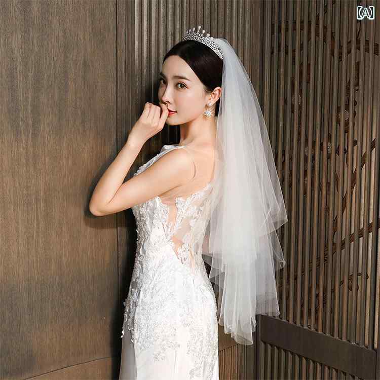 ウェディングベール レディース ブライダル 結婚式 韓国風 シンプル エレガント 上品 ナチュラル ソフトチュール 2層 ロケーションフォト 前撮り 撮影小物