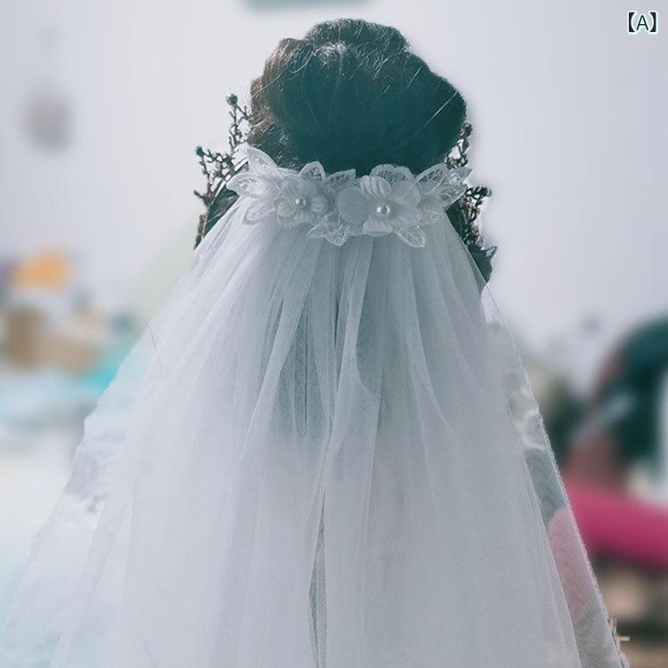 ウェディングベール レディース 女性用 結婚式 ロケーションフォト 前撮り シンプル ショート丈 ナチュラル エレガント 上品 チュール レース ビーズ パール リーフモチーフ 2層タイプ ホワイト