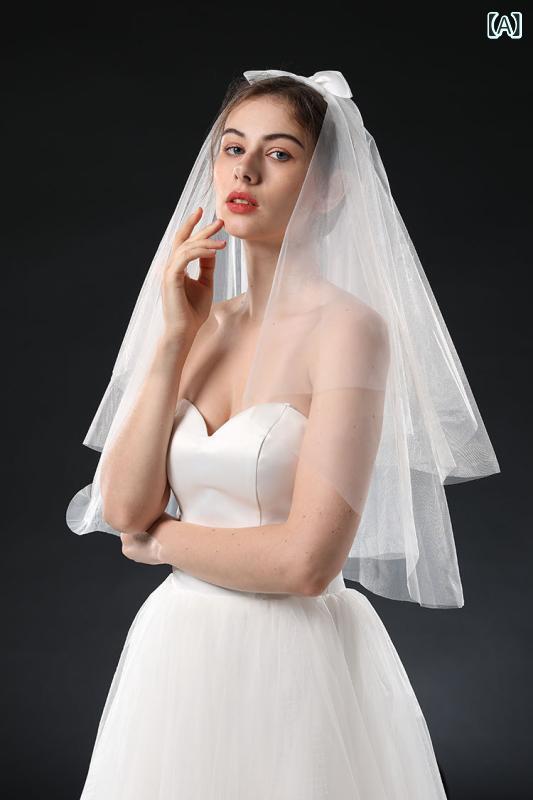 ヘッドドレス 花嫁用 ウェディングベール フレンチスタイル リボン チュール ソフト シンプル ホワイト 結婚式 入籍 前撮り フォトウェディング 記念撮影 髪飾り