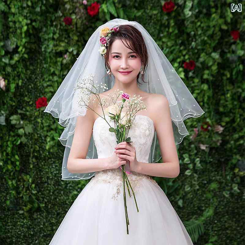 髪飾り 女性用 ショートベール パール飾り コーム付き シンプル ナチュラル 二層 ソフトチュール ブラ..