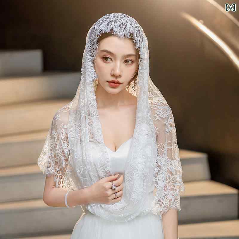 頭巾 レディース 女性用 プルオーバー レース 花柄 スカーフ 白 黒 ミディアム丈 エレガント 欧米風 上品 透け感 普段使い お出かけ フォーマル