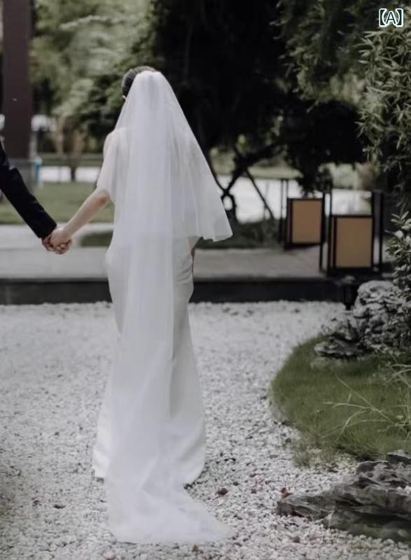 ベール レディース ソフトチュール ショートトレーン 二層 ブライダル 結婚式 前撮り 旅フォト ナチュ..