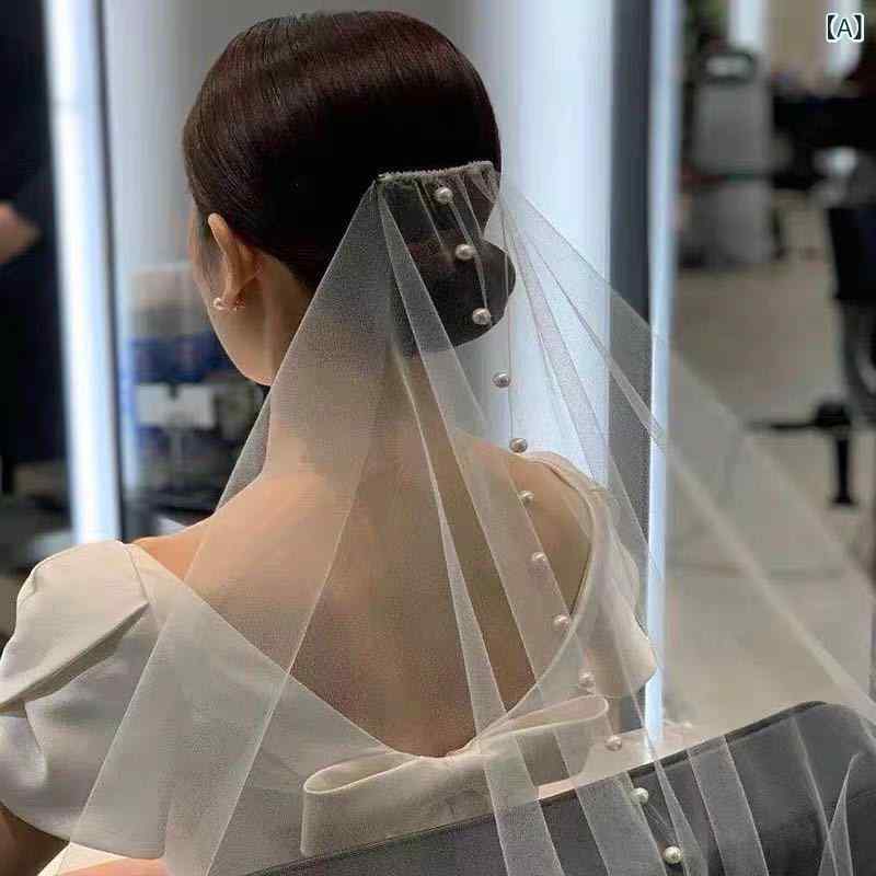 ウェディングベール レディース 新婦 花嫁 韓国風 ナチュラル 上品 軽やか ソフトチュール 2メートル ロング丈 ワルツスタイル ビーズ装飾 ホワイト 結婚式 ブライダル アクセサリー