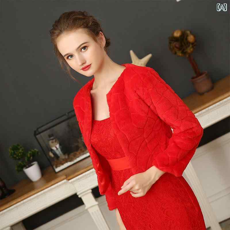 ショール レディース 秋冬 ブライダル ウェディング フォーマル 結婚式 長袖 ファー サッカーボール柄 ホワイト カシミヤライク 保温 レッド オフホワイト