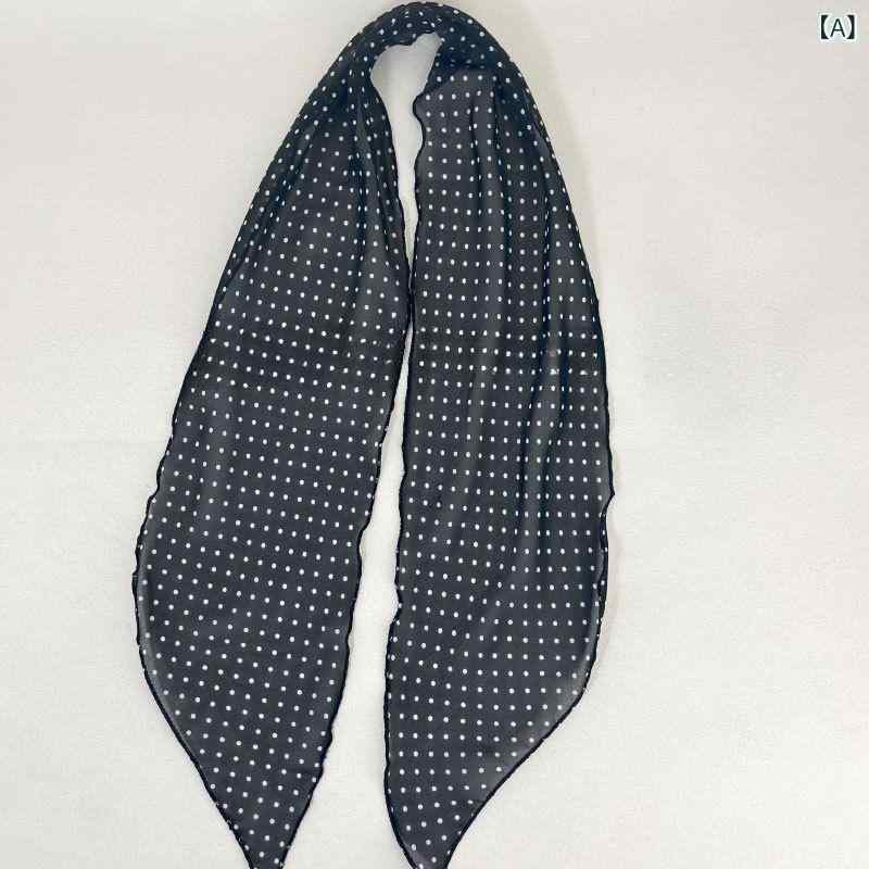 スカーフ レディース 韓国ファッション 黒白 ポルカドット柄 薄手 エレガント 上品 ポリエステル 夏物 巻物 普段使い オフィス カジュアル 多用途