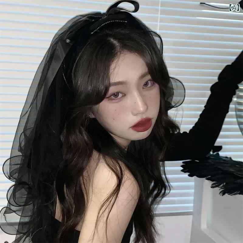 コスプレ レディース 女性用 ハロウィン ゴーストブライド ベール ヴェール ブラック リボン グローブ ..