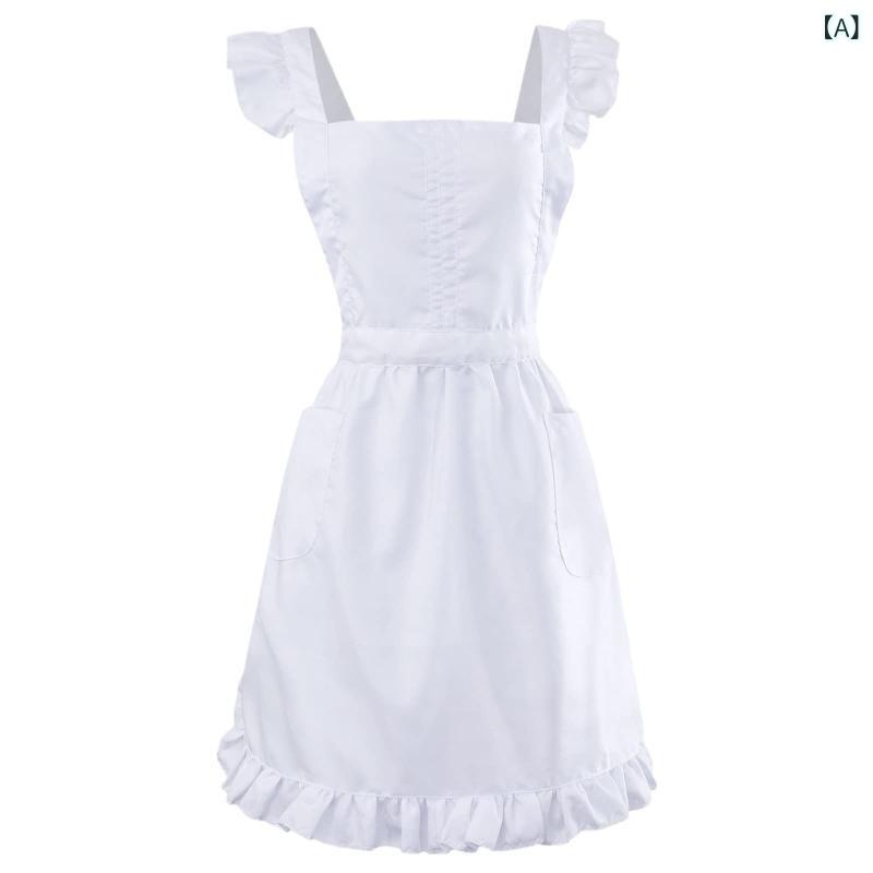 エプロン レディース 大人用 ロング丈 日系 かわいい フリル キッチン 料理 カフェ 作業着 家事 普段使..