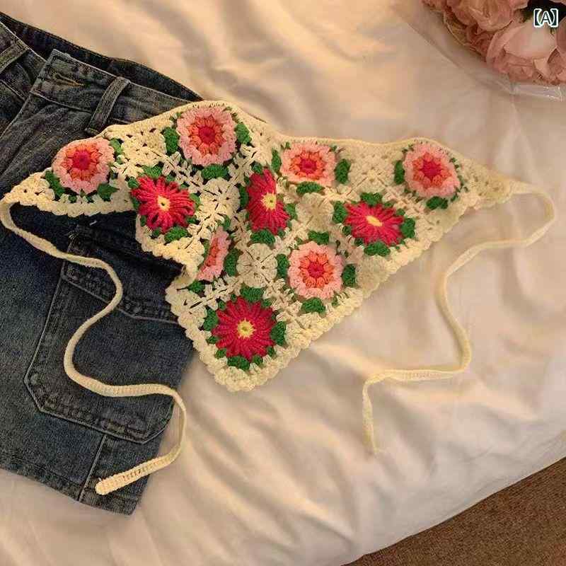 ヘッドスカーフ レディース バンダナ 春夏 韓国風 ニット クロシェ編み 透かし編み 花柄 かわいい フェミニン エスニック アクリル 普段使い 旅行 リゾート おしゃれ ファッション小物 ヘアアレンジ