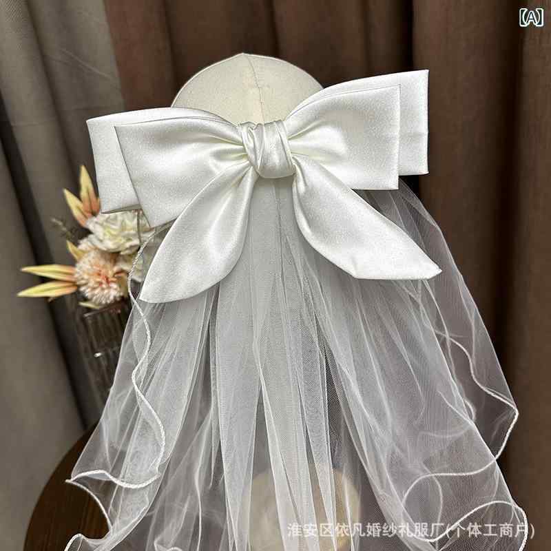 髪飾り 花嫁 ウェディング 結婚式 ブライダル 前撮り 挙式 入籍 撮影 ショート丈 ベール リボン ふわふ..