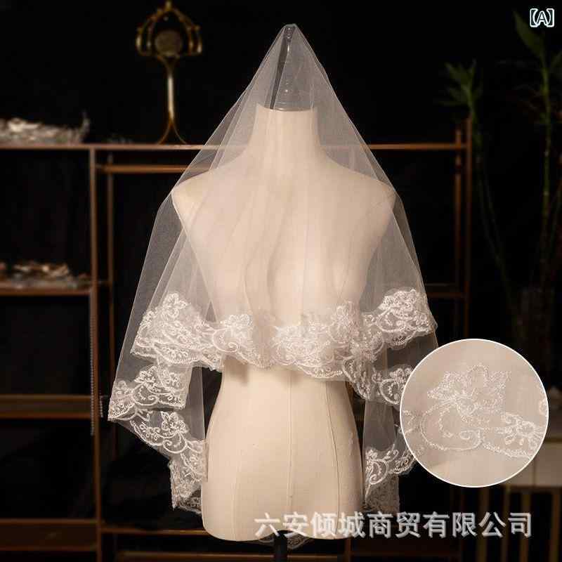 ウェディングベール ブライダル 花嫁 レース フリル チュール フレンチ レトロ ヴィンテージ ロング丈 トレーン 二層 挙式 披露宴 前撮り ホワイト オフホワイト ブラック