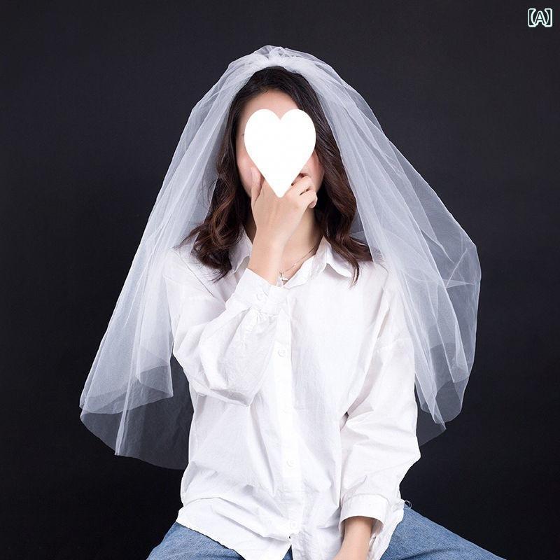 ベール レディース 花嫁 ウェディング 結婚式 撮影用 前撮り ショート丈 シンプル ナチュラル エレガント ダブルレイヤー コーム付き 白 髪飾り