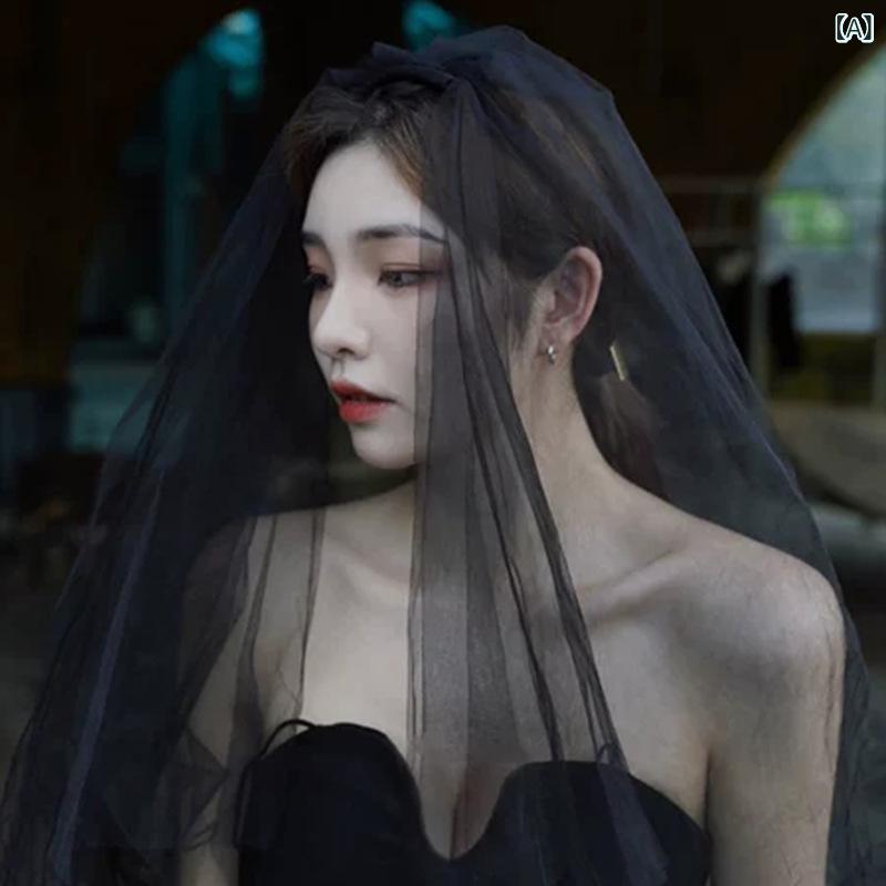 ヘッドドレス 黒 ブラック ベール ショート丈 ミニ丈 リボン ハロウィン 結婚式 花嫁 ウェディング 前撮り フォトウェディング レトロ ヴィンテージ チュール かわいい 華やか