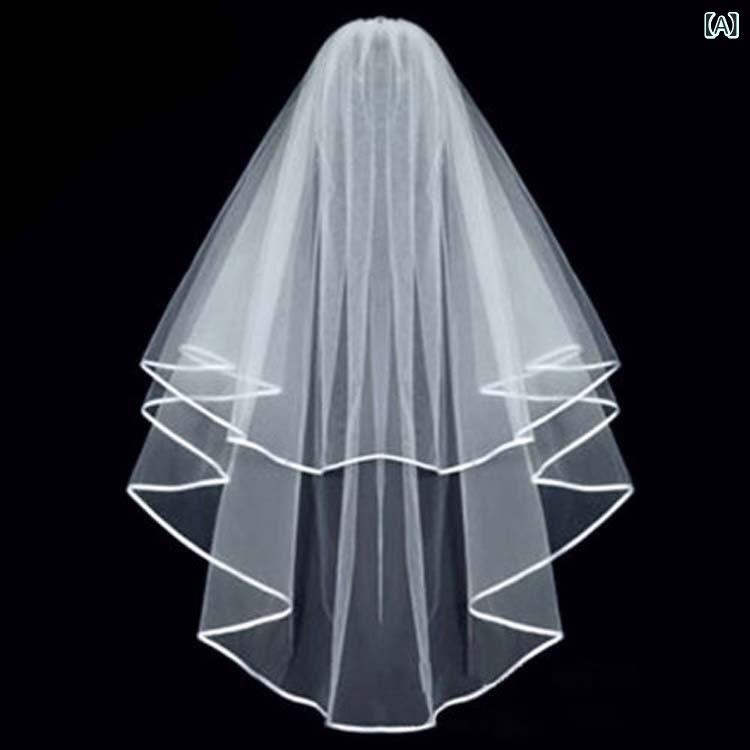 ウェディングベール 花嫁 レディース 二層 ショート丈 フェイスベール 欧米風 ナイロン チュール 独身..