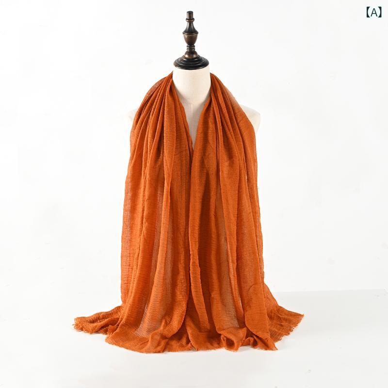 ショール スカーフ レディース 女性用 人気 無地 ナチュラルプリーツ 綿麻風 コットンリネン調 中東風 ..