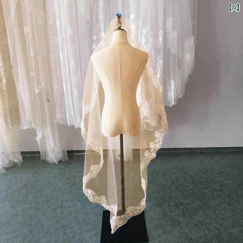 ベール ブライダル ウェディング 花嫁 前撮り ロケーションフォト シンプル 韓国風 一枚仕立て レース..