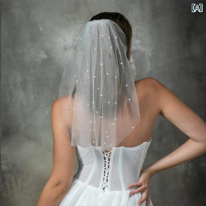 ウェディングベール 女の子 パール シンプル エレガント ブライダル 結婚式 ショート丈 ロケーション撮..