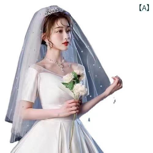 ヴェール レディース ウェディング ブライダル パール ふんわり 2層 シャンパンカラー エレガント ナチ..