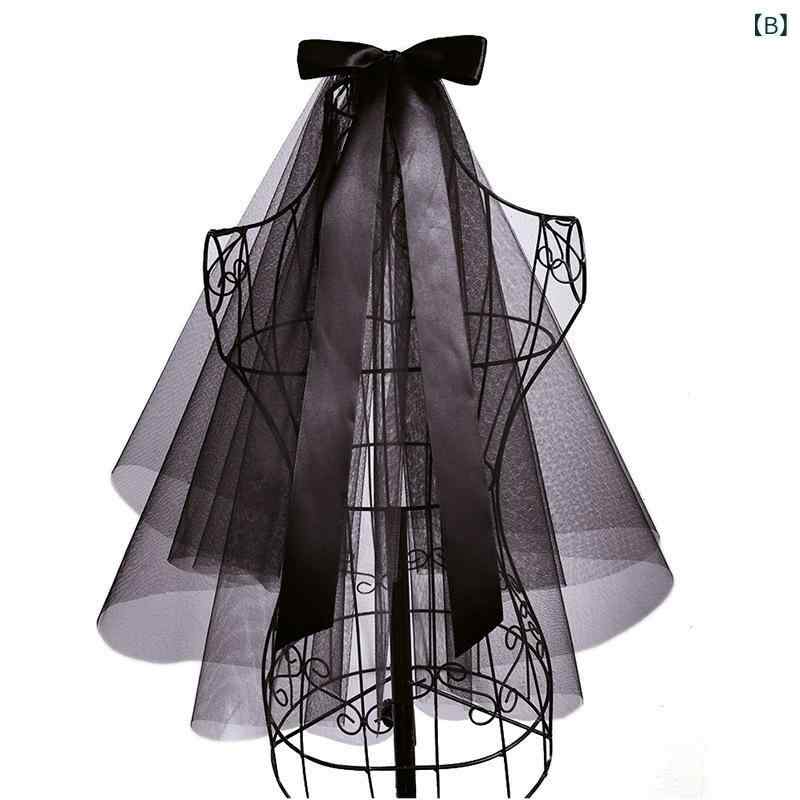 ヘッドドレス レディース ショート丈 ゴーストブライド ベール ビッグリボン リボンタイ レトロ ダーク インフルエンサー ハロウィン パーティー 撮影