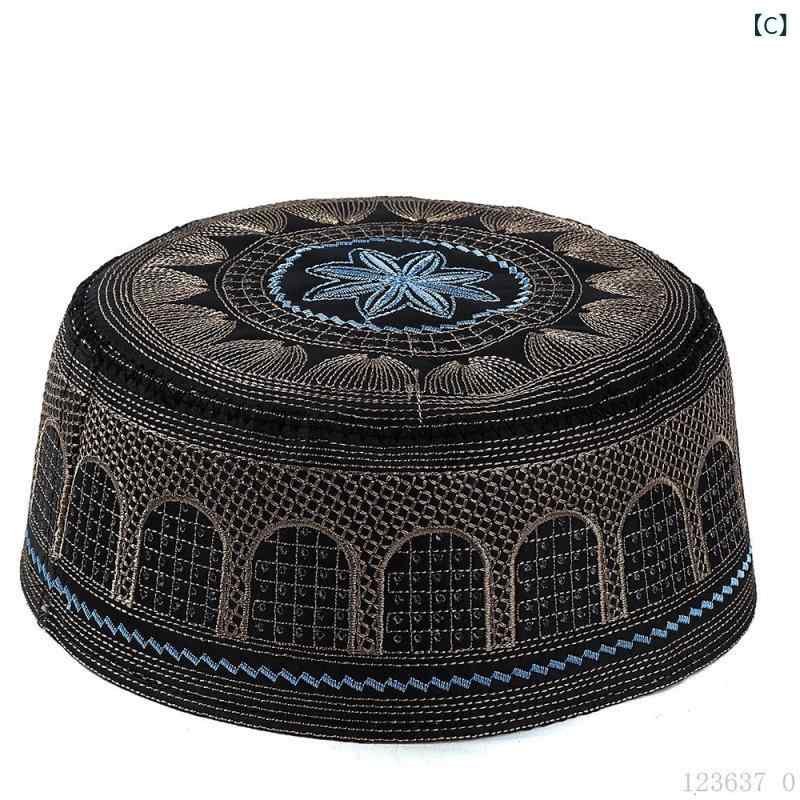 帽子 メンズ 男性用 中東民族風 刺繡 コットン 平天ハット 幾何学模様 カジュアルスタイル キャップ 普段使い 3