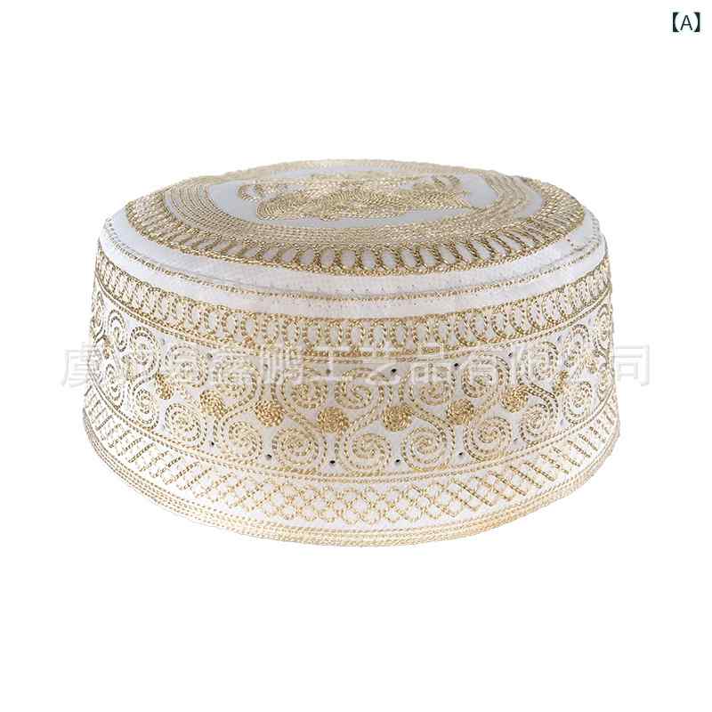 帽子 メンズ 男性用 回族 礼拝帽 民族刺繍 フラットトップ キャップ 普段使い カジュアル 民族風 イエ..