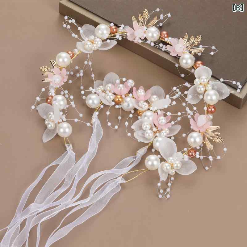ヘアアクセサリー レディース ピンク ホワイト 花冠 カチューシャ ブライダル ウェディング 結婚式 フラワーリース 華やか エレガント 上品 ナチュラル 森ガール風 かわいい 清楚 絹オーガンジー 髪飾り 2